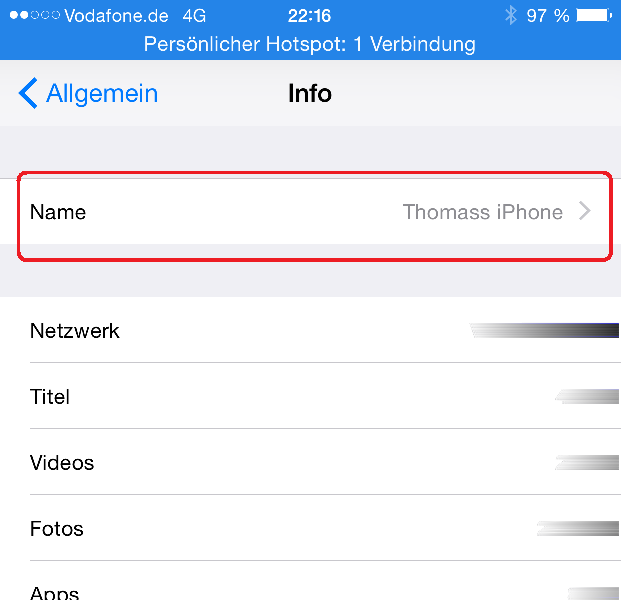 Namen des persönlichen Hotspots beim iPhone ändern - Naderio's Tipps und Tricks Blog